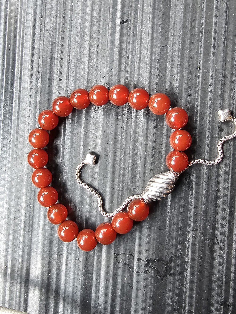 David Yurman Carnelian/Red Beaded Bracelet with .925 Sterling Silver